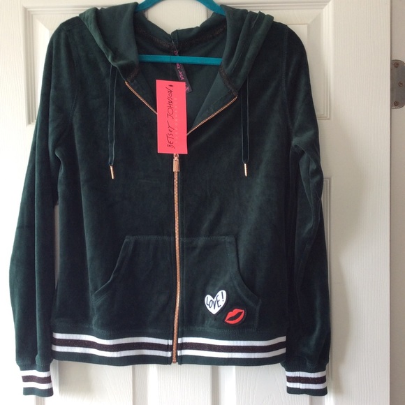 Betsey Johnson velour track jacket with hood - Picture 1 of 5